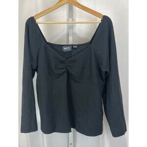 MAEVE Anthropologie Textured Sweetheart Top Long Sleeve Pullover Black Size XL